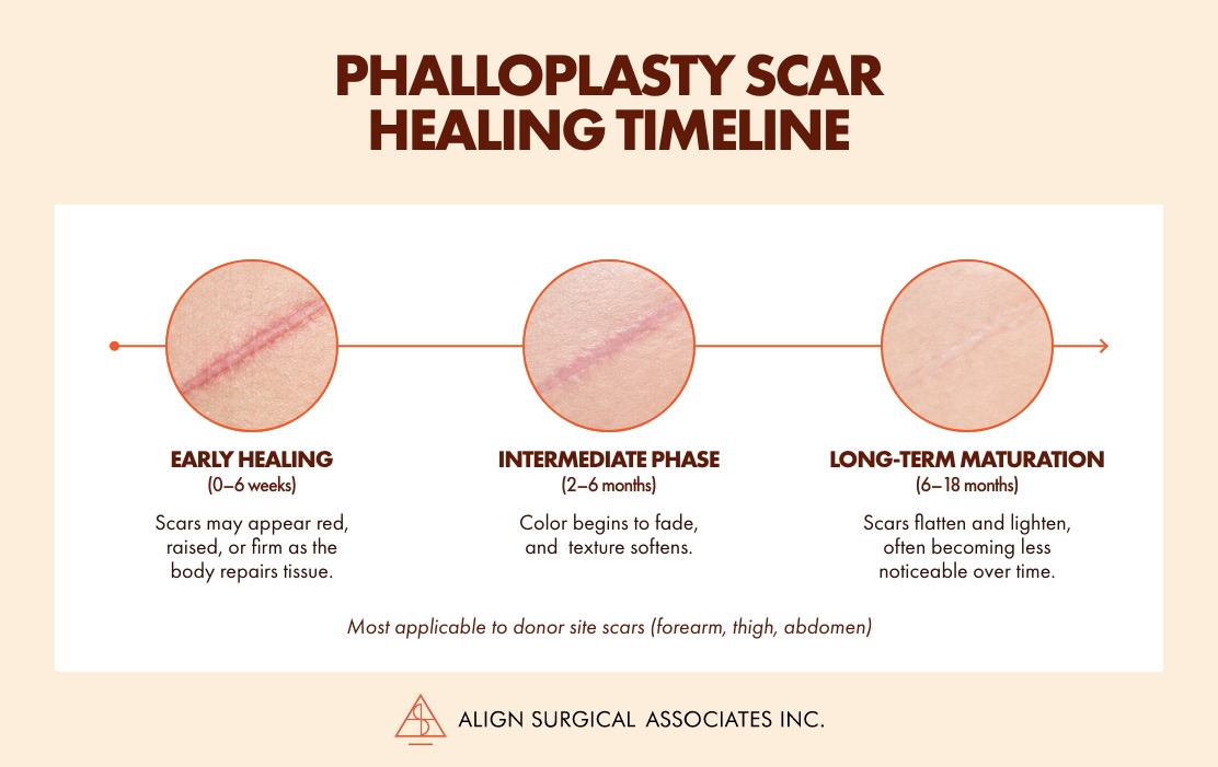 Infographic from Align Surgical Associated Inc. on phalloplasty scar healing timeline.